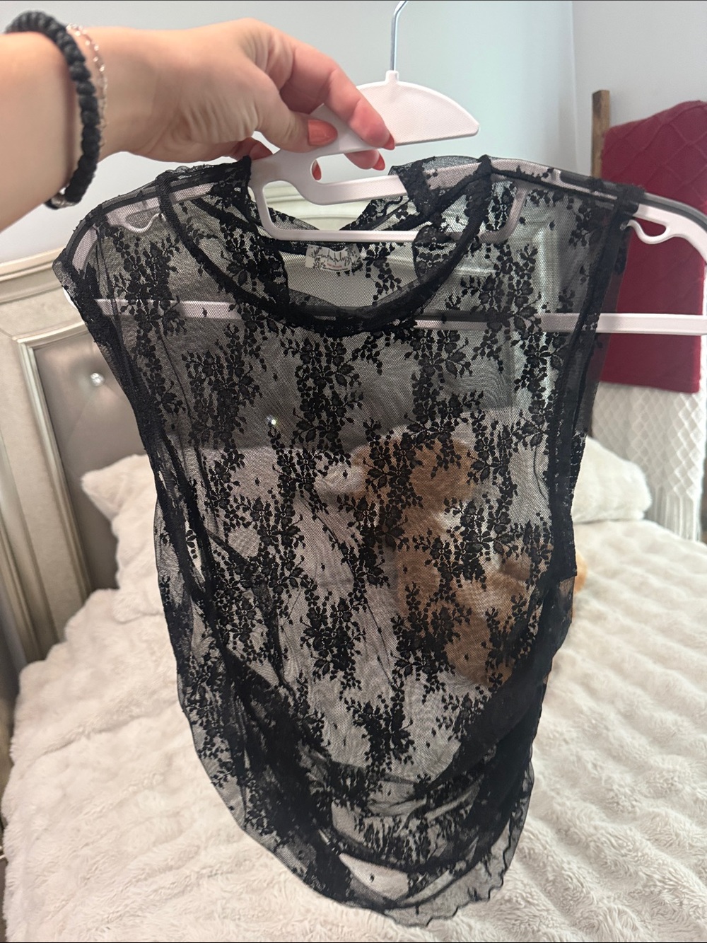 Sheer Black Floral Lace Sleeveless Womenβs Top